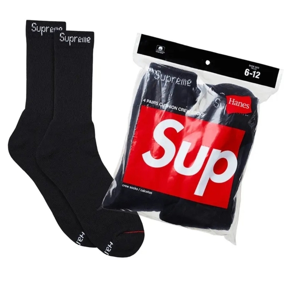 Supreme x Hanes Black Crew Socks - Pack of 4